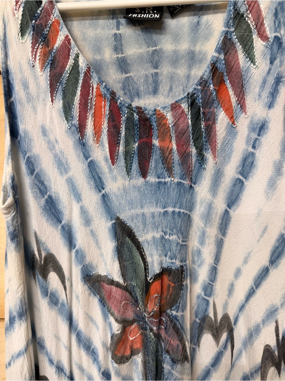 Boho Floral Tie-Dye Maxi Dress in Blue and Rust - Unbranded - Picture 3 of 5